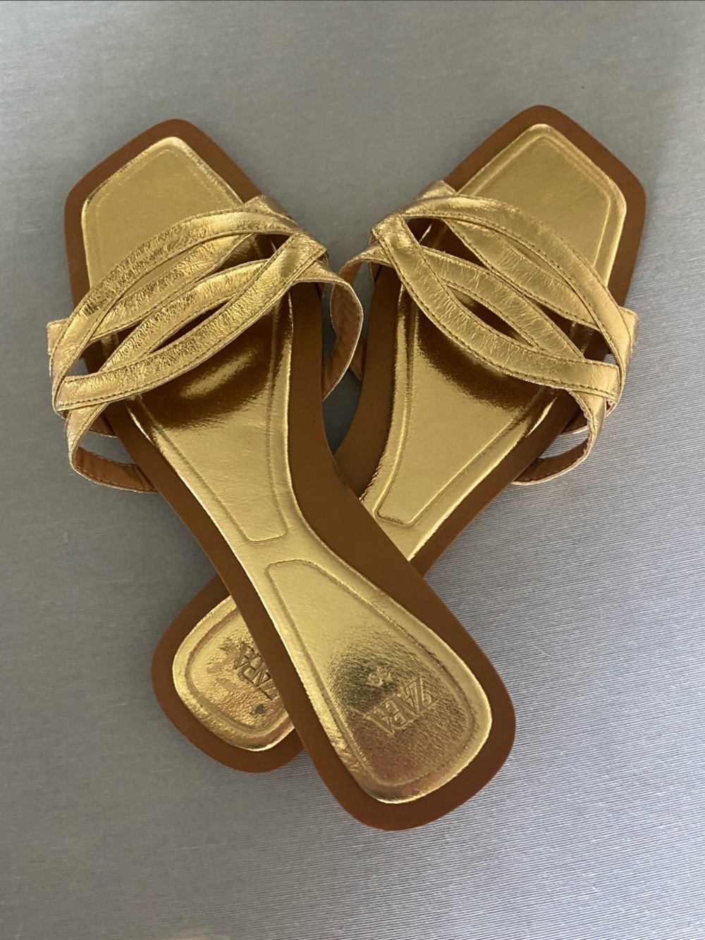Zara Metallic Gold Leather Slide Sandals - Picture 3 of 4